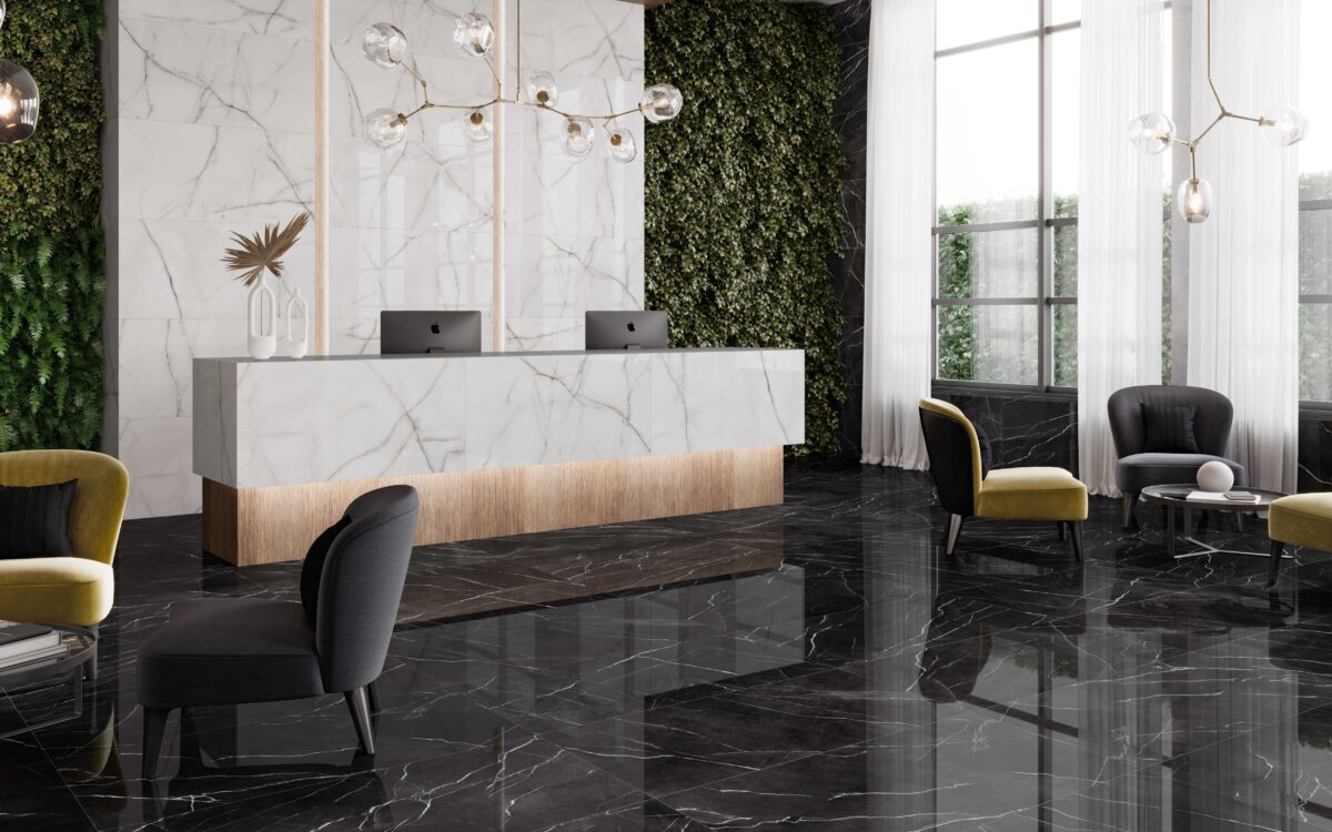 Belvedere White - Highly polished marble effect porcelain tile